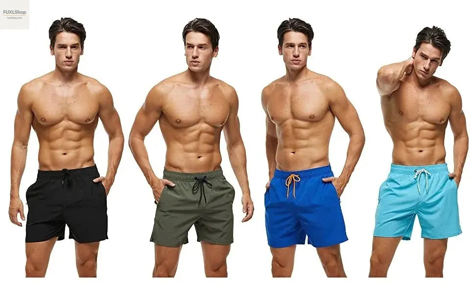 2024 Men's Stretch Swim Trunks Quick Dry Beach Shorts with Zipper Pockets and Mesh Lining - FUXL-Shopify