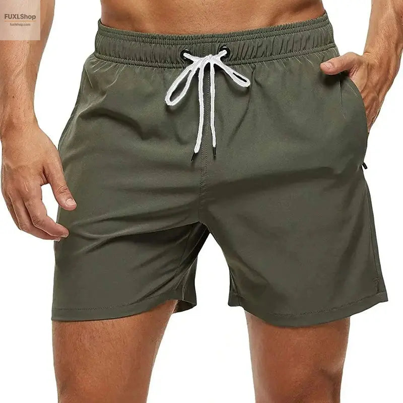 2024 Men's Stretch Swim Trunks Quick Dry Beach Shorts with Zipper Pockets and Mesh Lining - FUXL-Shopify