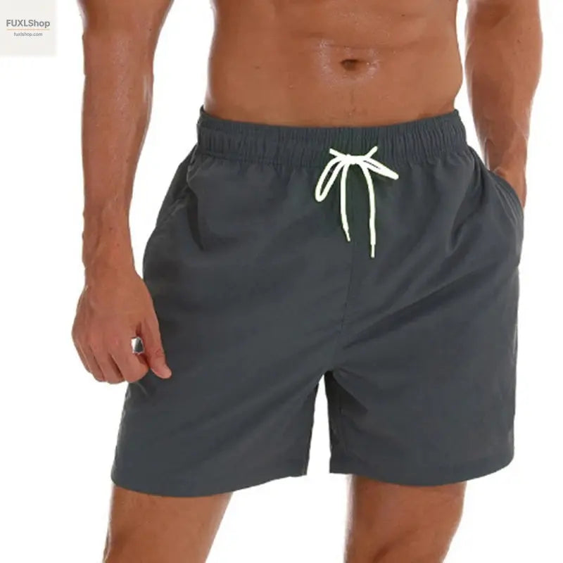 2024 Men's Stretch Swim Trunks Quick Dry Beach Shorts with Zipper Pockets and Mesh Lining - FUXL-Shopify