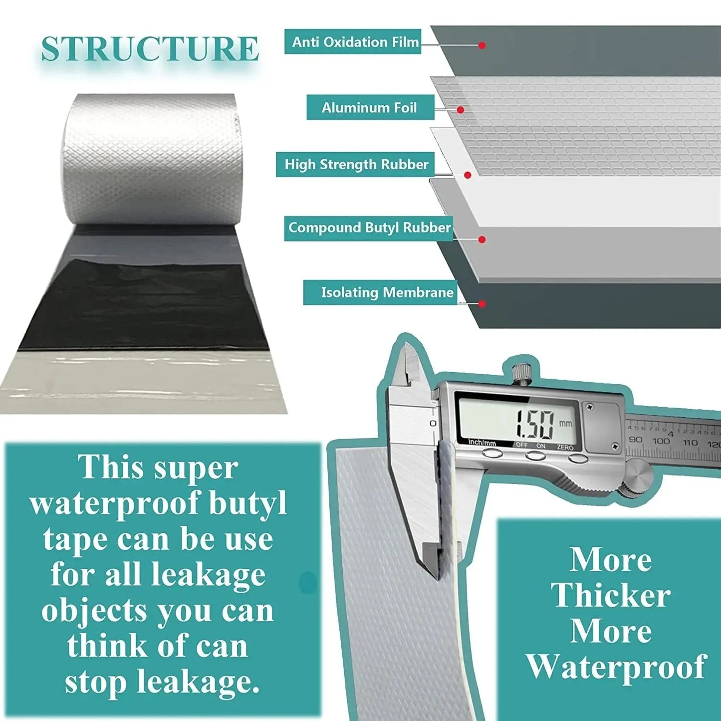 Superstarkes wasserdichtes Dichtband – Selbstklebend, Aluminium-Butyl, für Dach- & Rohrreparatur - FUXL-Shopify