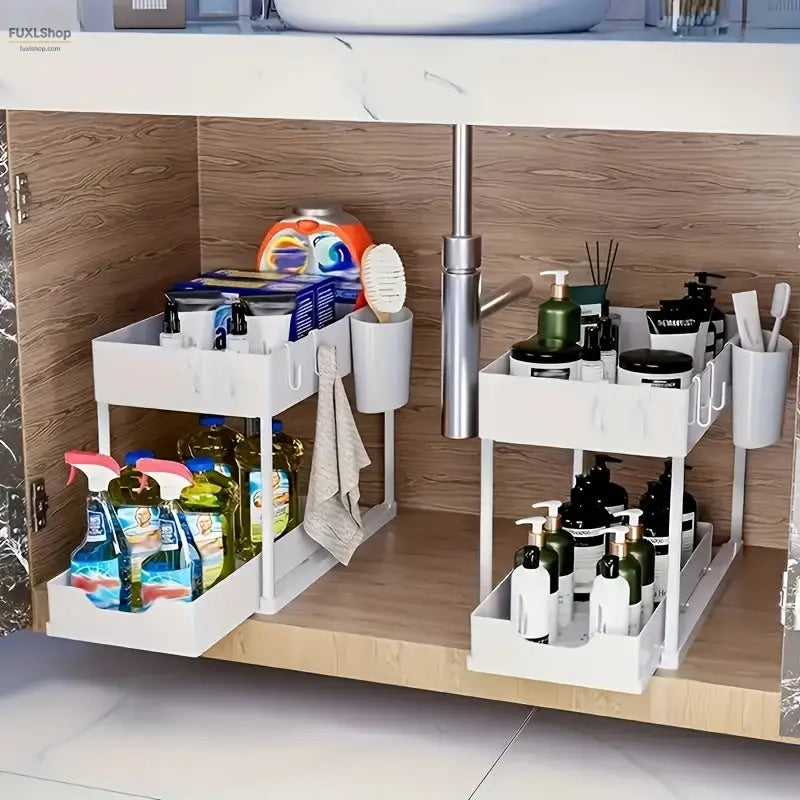 1pc in 2 Packs, a Two-Tier Storage Organizer Drawer with Large Capacity - Sturdy, Space-Efficient, And Designed for Easy Access to Maximize Storage - Perfect for The Kitchen. - FUXL-Shopify