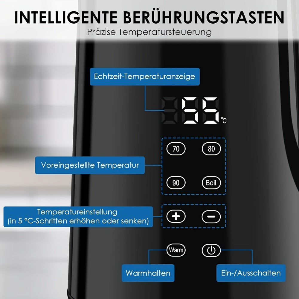 1,7L Edelstahl-Wasserkocher mit digitaler Temperaturregelung (40–100 °C), doppelwandig isoliert, BPA-frei, Trockenlaufschutz – für Haushalt & Gewerbe