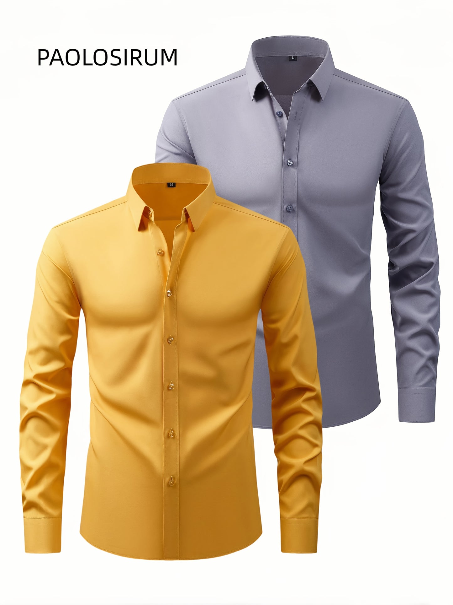 2er-Set Herren-Shirts – Einfarbig, elastisch, Ice-Silk-Stoff, atmungsaktiv & bequem, Business-Casual mit Zwei-in-Eins-Kragen, pflegeleicht