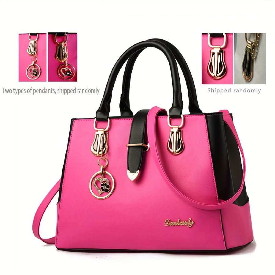 Damen Schultertasche mit Buchstaben-Detail – Elegante Handtasche mit Doppelgriff, große Arbeitstasche, schlichtes Design, für Büro & Alltag, mehrere Farben