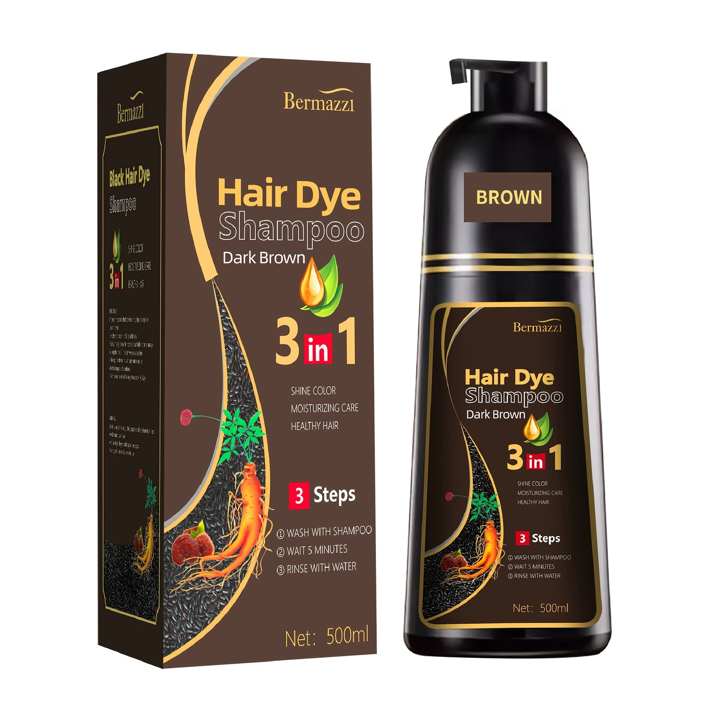 500ml Ginseng Haarfärbe-Shampoo – Pflanzliche Pflege, Grauabdeckung, langanhaltende Farbe, feuchtigkeitsspendend & sanft für Damen & Herren