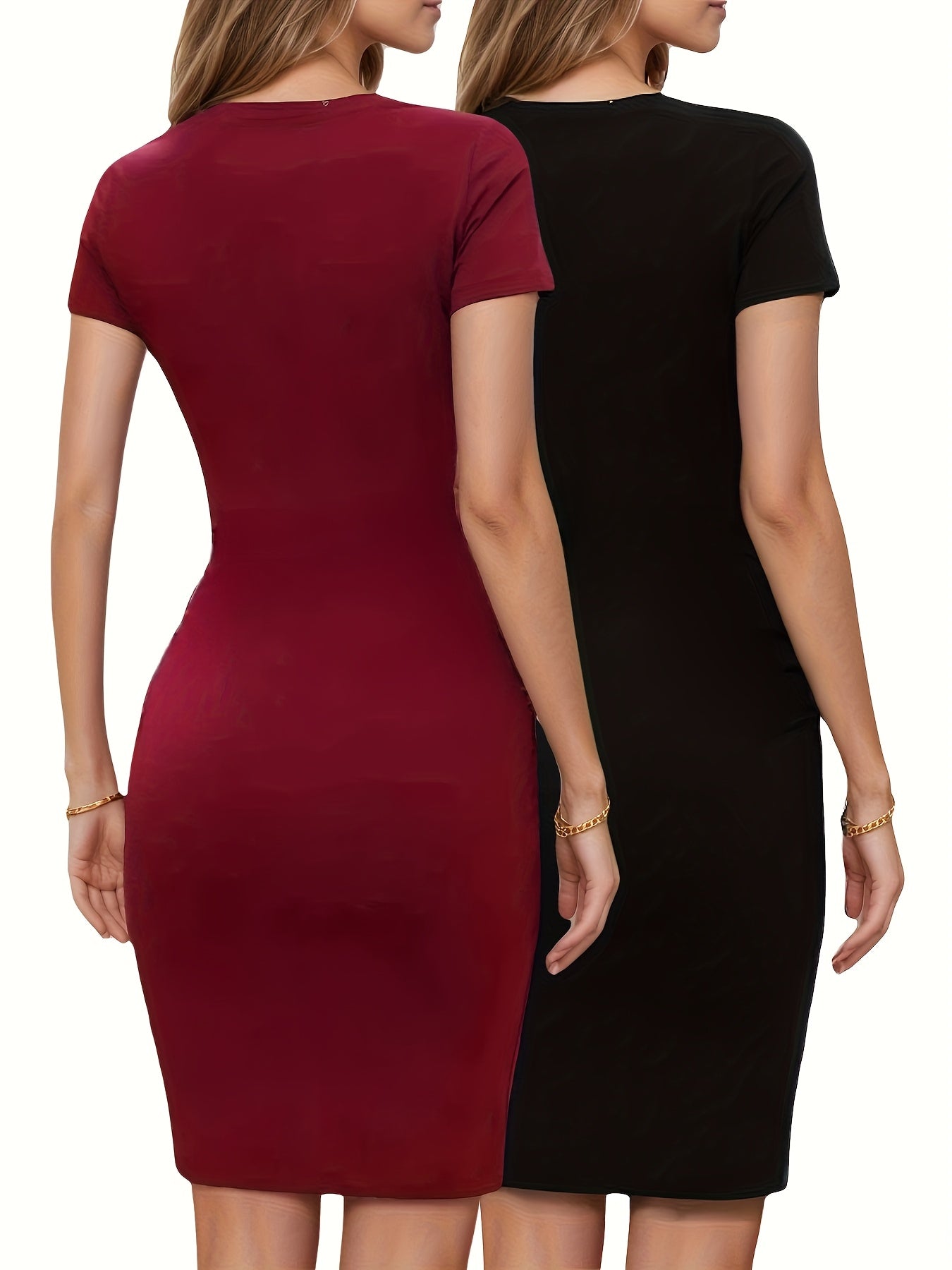 Damen Bodycon-Kleid – Einfarbig, knielang, kurzarm, verstellbare Träger, rundhals, ohne Polster, ideal für Sommer, Party, Club & elegante Anlässe