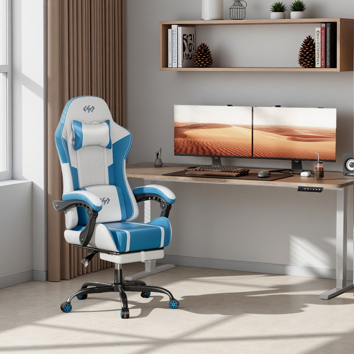 Gaming-Stuhl mit Massagefunktion – ergonomischer Racing Chair mit Fußstütze, Kopfstütze & Lendenkissen, gepolstert, bis 150 kg belastbar, ideal für PC & Konsole
