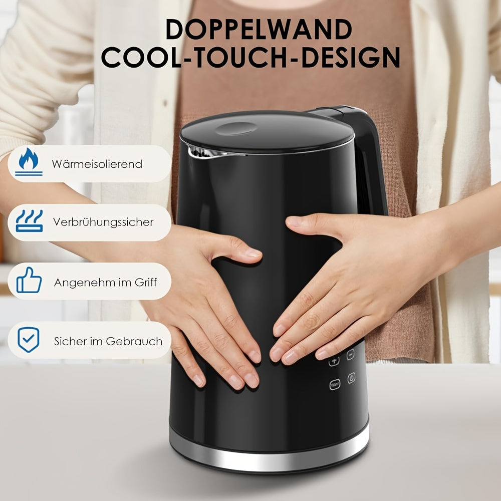 1,7L Edelstahl-Wasserkocher mit digitaler Temperaturregelung (40–100 °C), doppelwandig isoliert, BPA-frei, Trockenlaufschutz – für Haushalt & Gewerbe