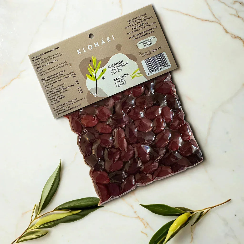 Kalamata Oliven mit Stein 4x 250g - Handverlesen aus Griechenland - Glutenfrei - FUXLShop