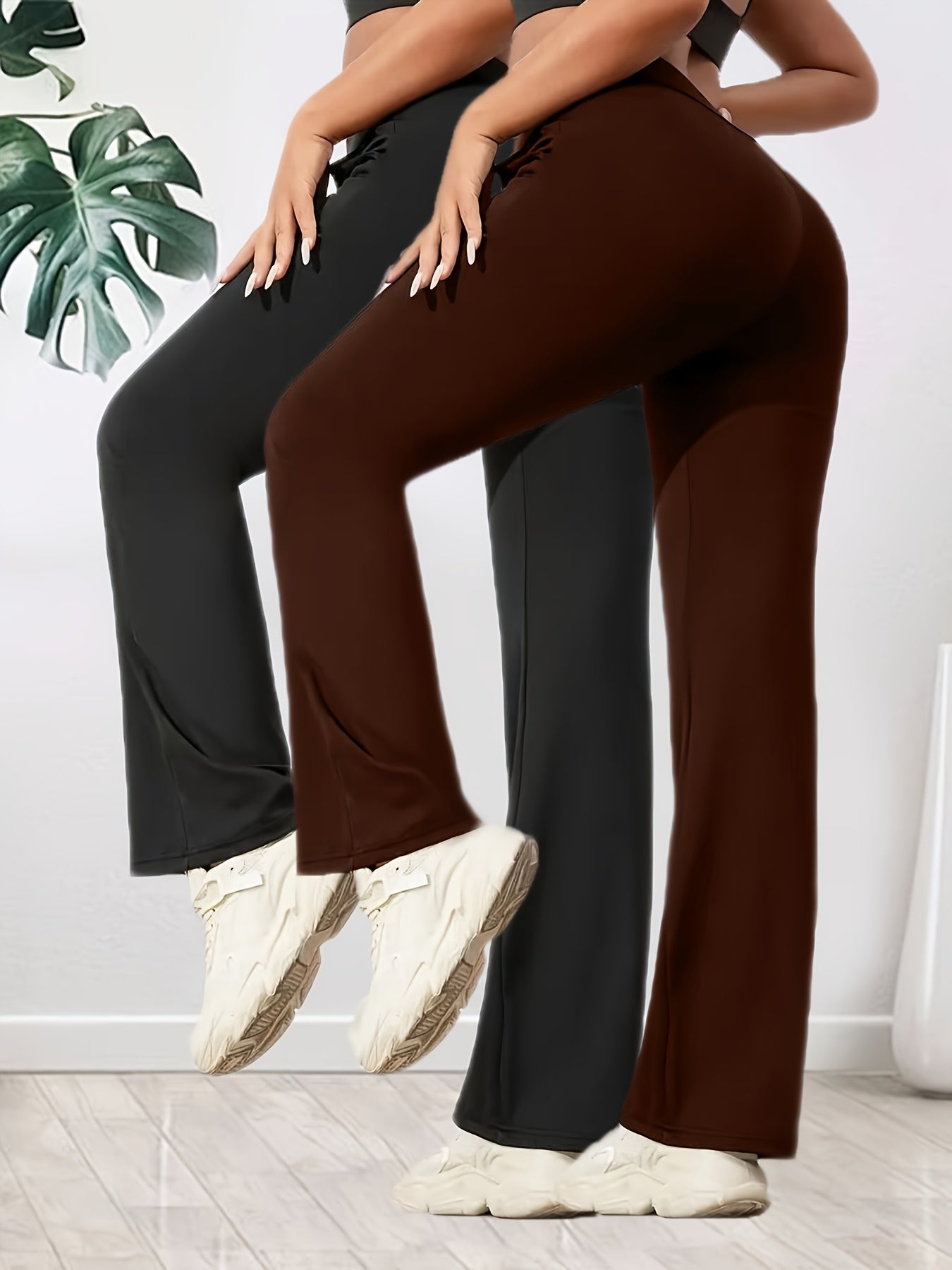 2er - Set Damen High - Waist Weite Flare - Hosen – Dehnbarer Elastikbund, atmungsaktiver lockerer Schnitt für Yoga, Spaziergänge & Freizeit, Olivgrün & Schwarz, Seitentaschen, Ganzjahreskomfort - FUXL - Shopify