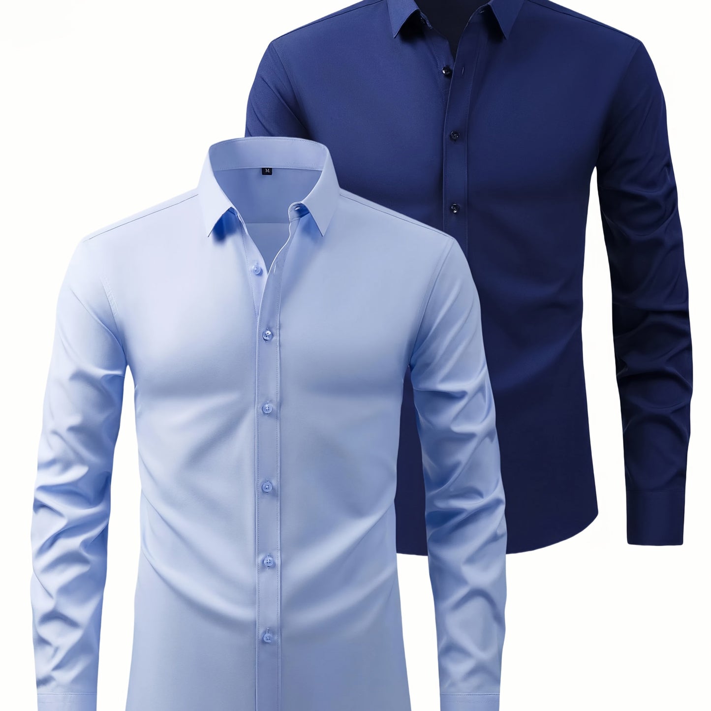 2er-Set Herren-Shirts – Einfarbig, elastisch, Ice-Silk-Stoff, atmungsaktiv & bequem, Business-Casual mit Zwei-in-Eins-Kragen, pflegeleicht