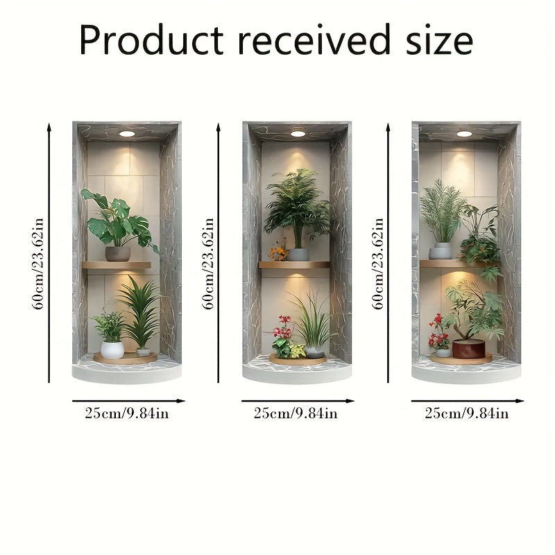 3er-Set 3D Wandsticker mit Blumentopf – Selbstklebend, leicht anzubringen & zu entfernen – Deko für Wohnzimmer, Schlafzimmer, Esszimmer