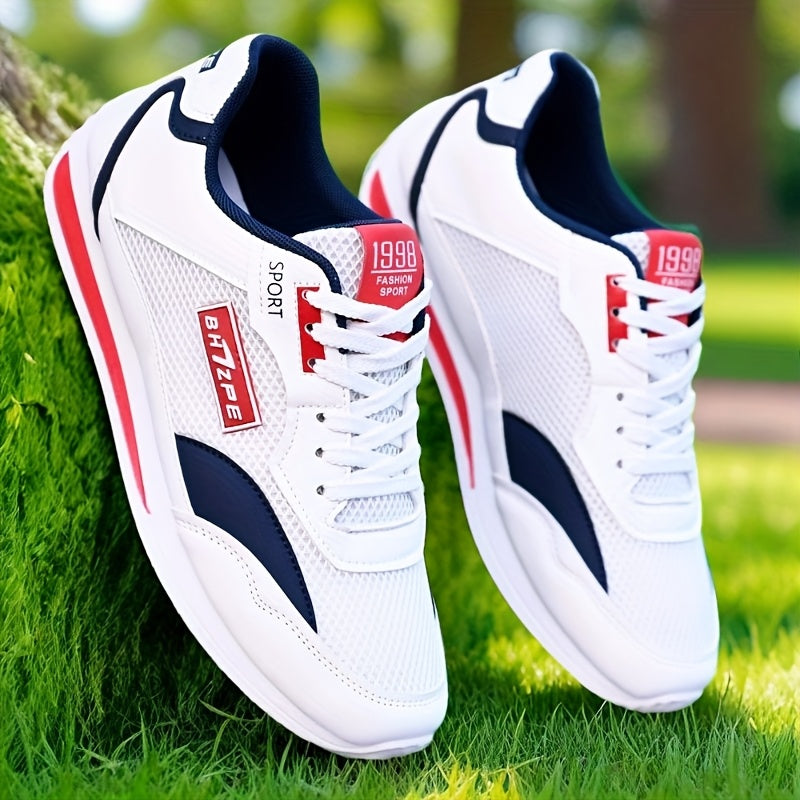 Leichte Herren-Sneaker aus atmungsaktivem Mesh – Weiß mit schwarzen Akzenten, EVA-Innensohle, Gummisohle, ideal für Alltag & Outdoor | Casu