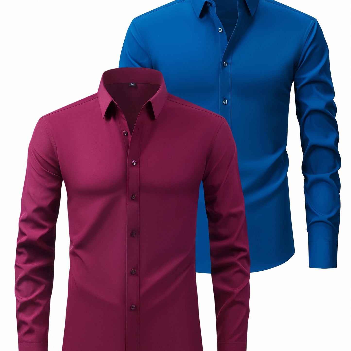 2er-Set Herren-Shirts – Einfarbig, elastisch, Ice-Silk-Stoff, atmungsaktiv & bequem, Business-Casual mit Zwei-in-Eins-Kragen, pflegeleicht