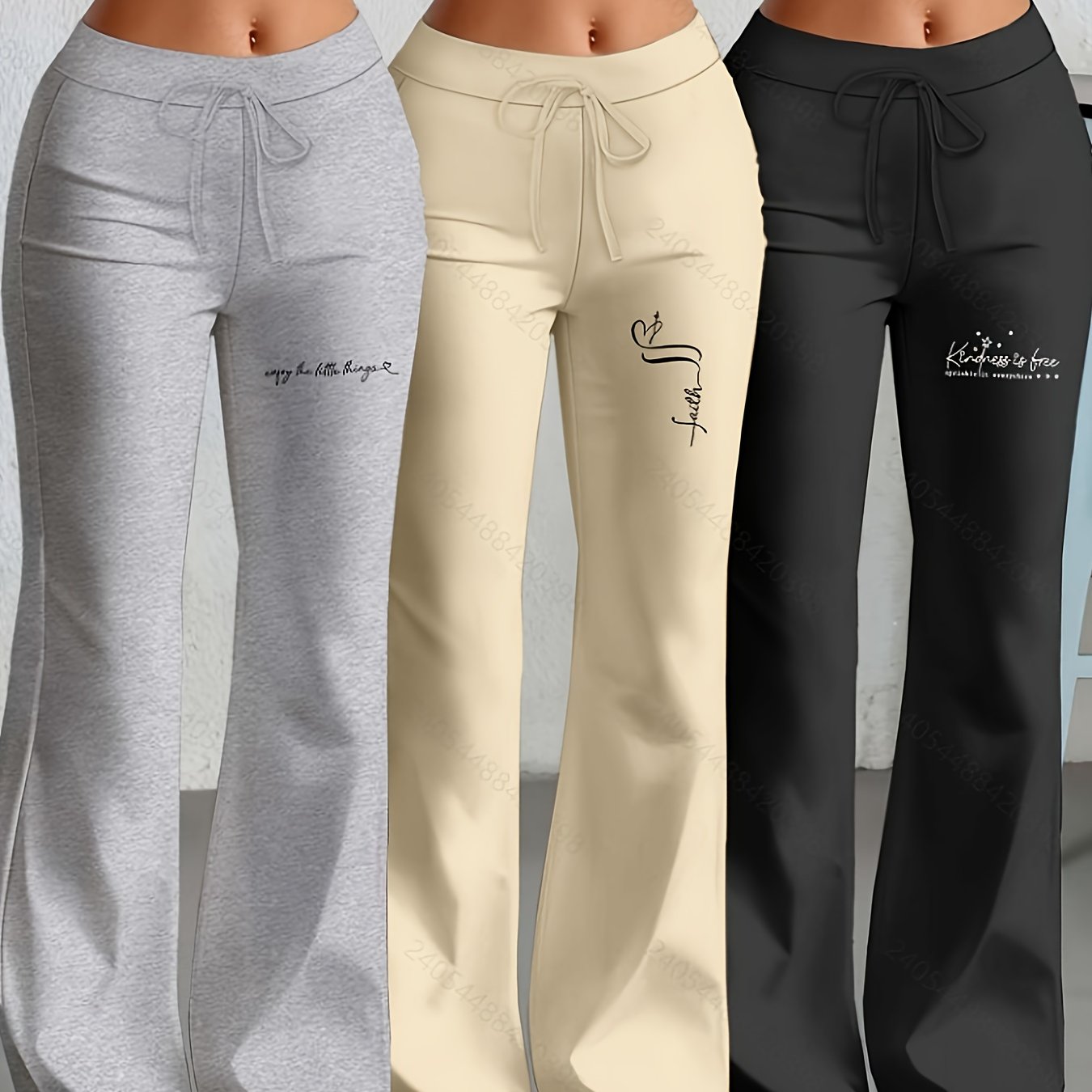 3er - Set Damenhosen mit geradem Schnitt & ausgestelltem Bein, englischem Textdruck, elastischem Stoff – stylisch & bequem für Alltag & Freizeit - FUXL - Shopify