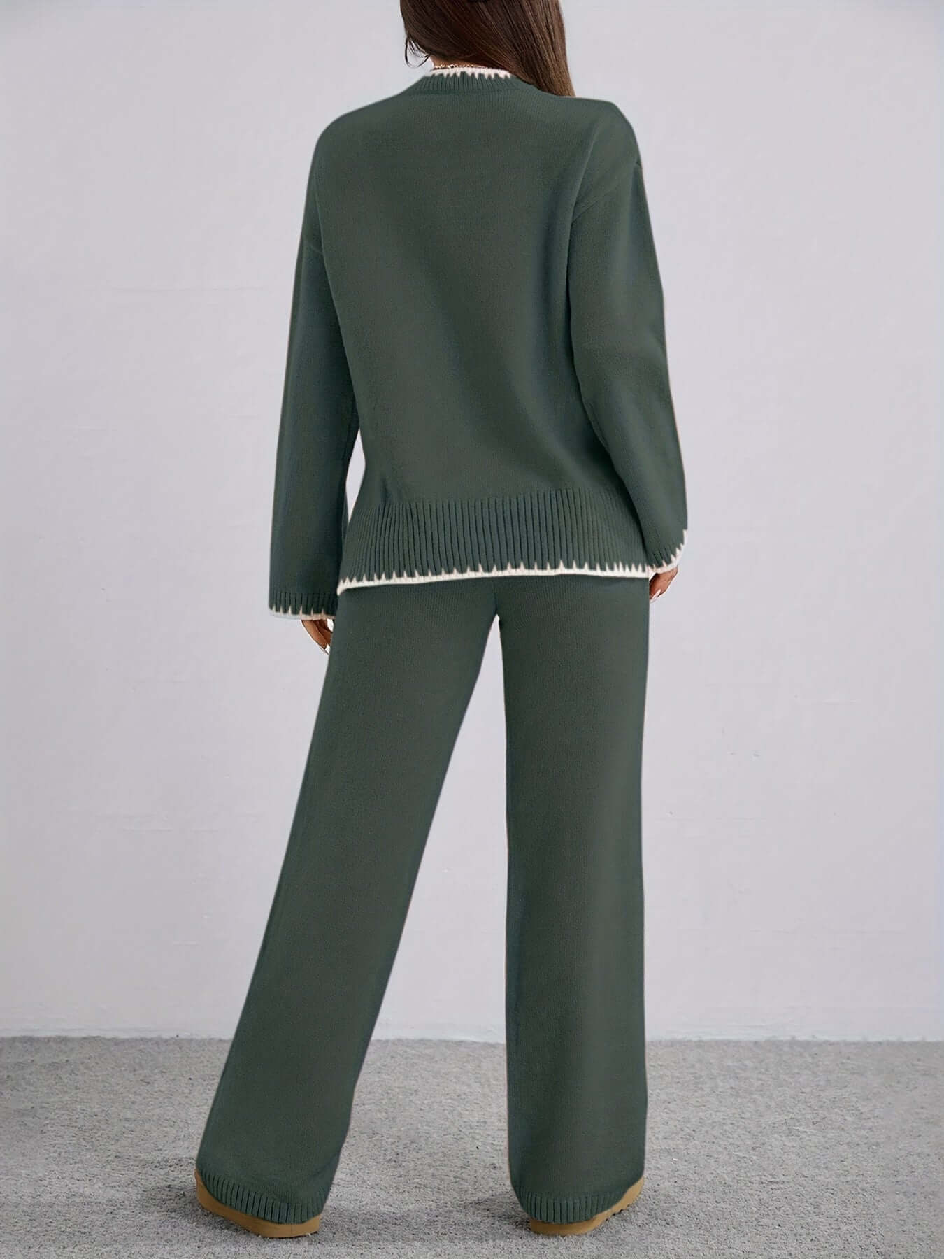 Zweiteiler Damen ZD0505906 – Elegantes Set mit Rundhals Pullover & Hose, Kontrastdesign, Frühling bis Winter