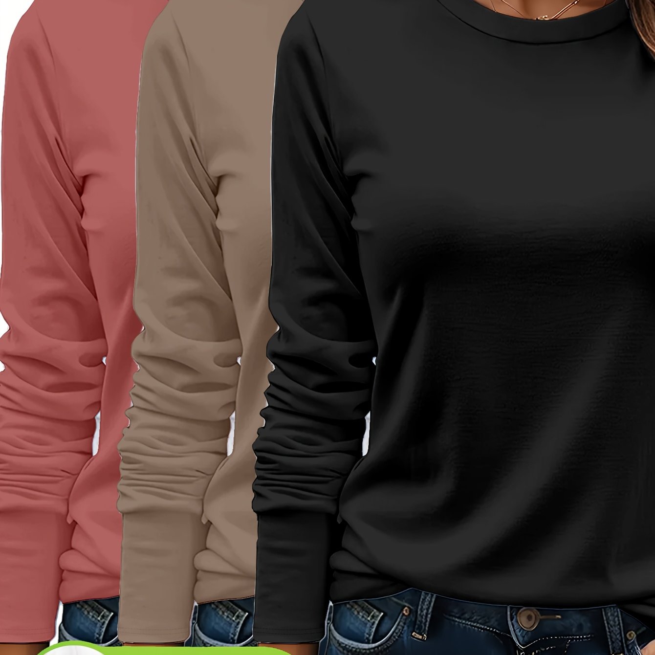 3er - Set Damen Langarmshirts aus 100 % schwerer Baumwolle – weich, langlebig, maschinenwaschbar – unifarben, bequem, für Alltag & jede Saison - FUXL - Shopify