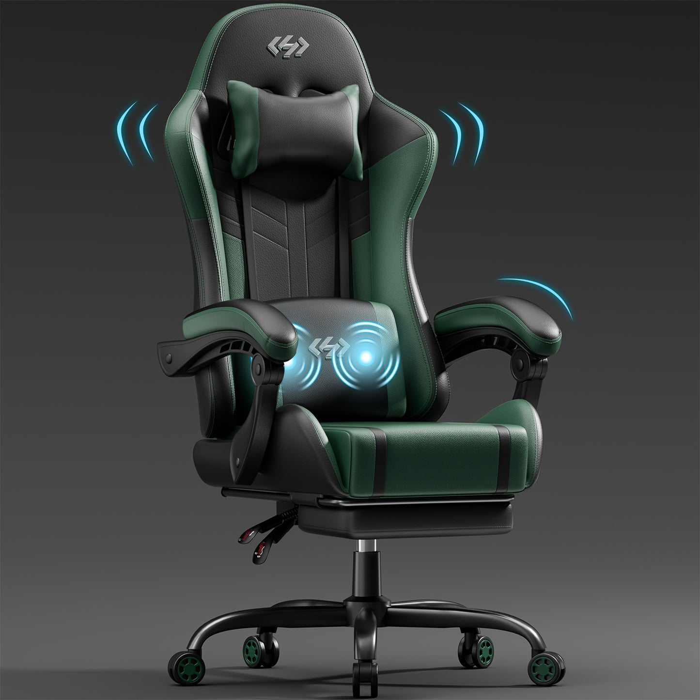 Gaming-Stuhl mit Massagefunktion – ergonomischer Racing Chair mit Fußstütze, Kopfstütze & Lendenkissen, gepolstert, bis 150 kg belastbar, ideal für PC & Konsole