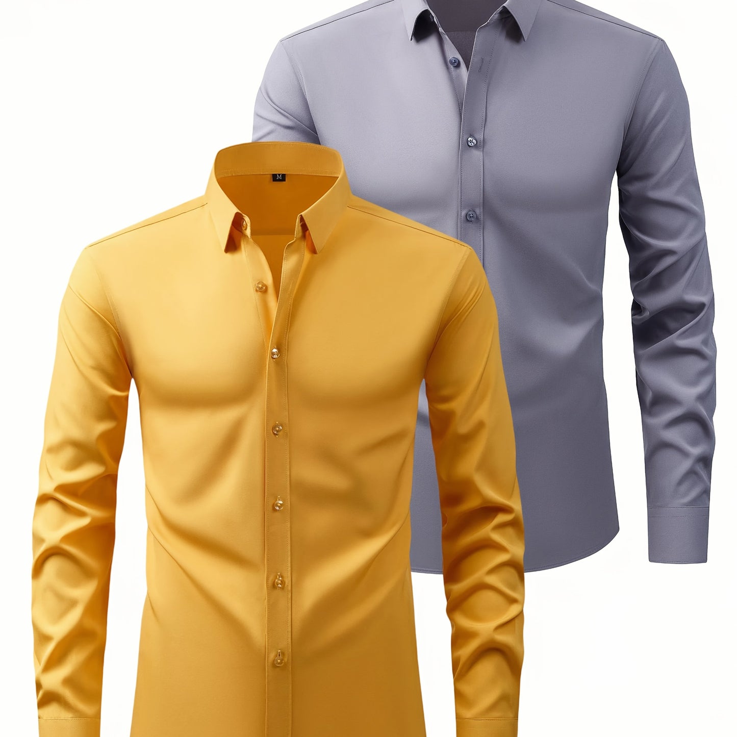 2er-Set Herren-Shirts – Einfarbig, elastisch, Ice-Silk-Stoff, atmungsaktiv & bequem, Business-Casual mit Zwei-in-Eins-Kragen, pflegeleicht