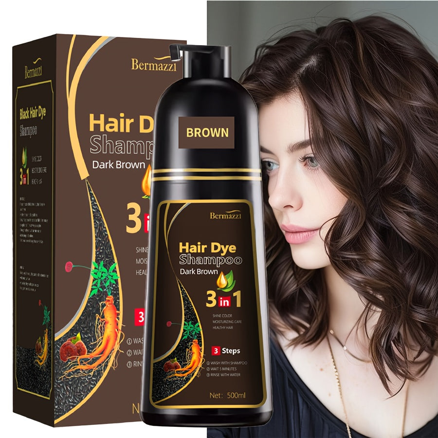 500ml Ginseng Haarfärbe-Shampoo – Pflanzliche Pflege, Grauabdeckung, langanhaltende Farbe, feuchtigkeitsspendend & sanft für Damen & Herren