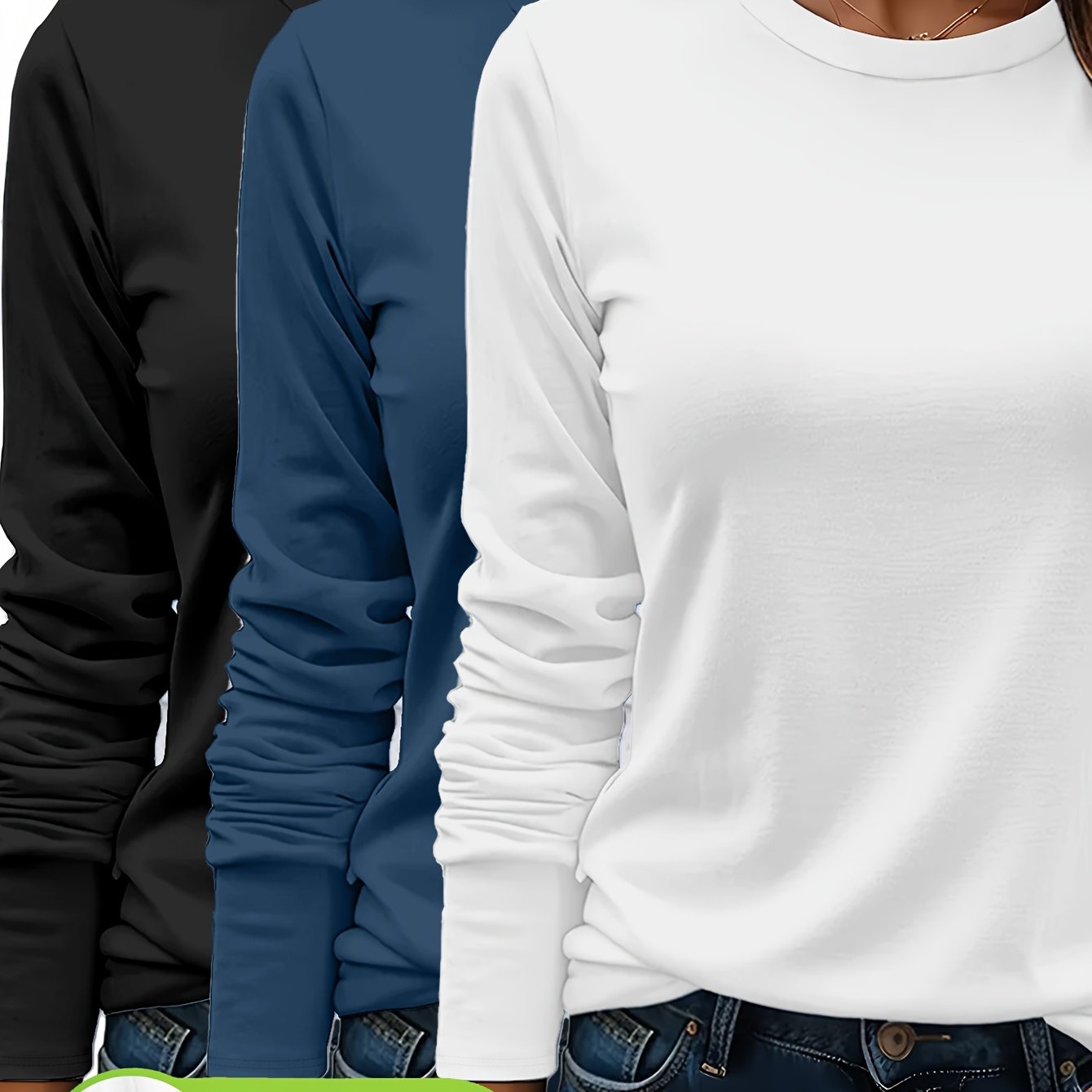 3er-Set Damen Langarmshirts aus 100 % schwerer Baumwolle – weich, langlebig, maschinenwaschbar – unifarben, bequem, für Alltag & jede Saison