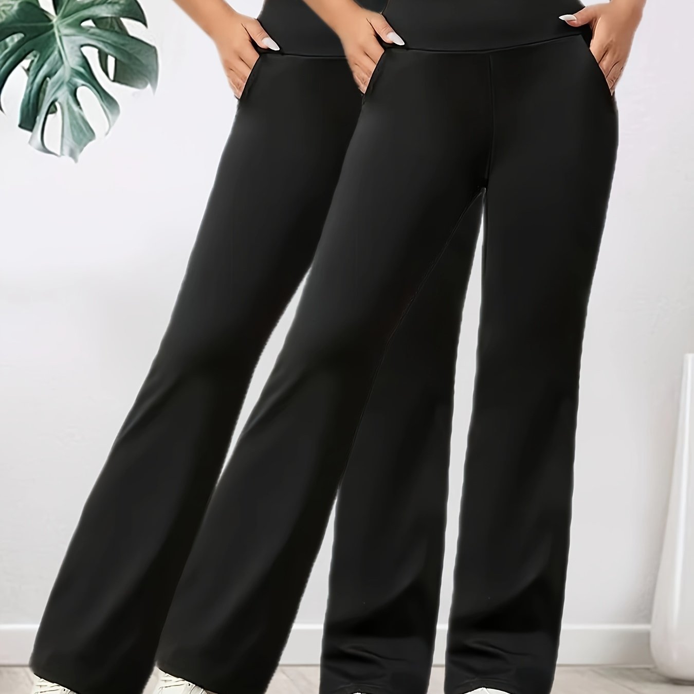 2er - Set Damen High - Waist Weite Flare - Hosen – Dehnbarer Elastikbund, atmungsaktiver lockerer Schnitt für Yoga, Spaziergänge & Freizeit, Olivgrün & Schwarz, Seitentaschen, Ganzjahreskomfort - FUXL - Shopify