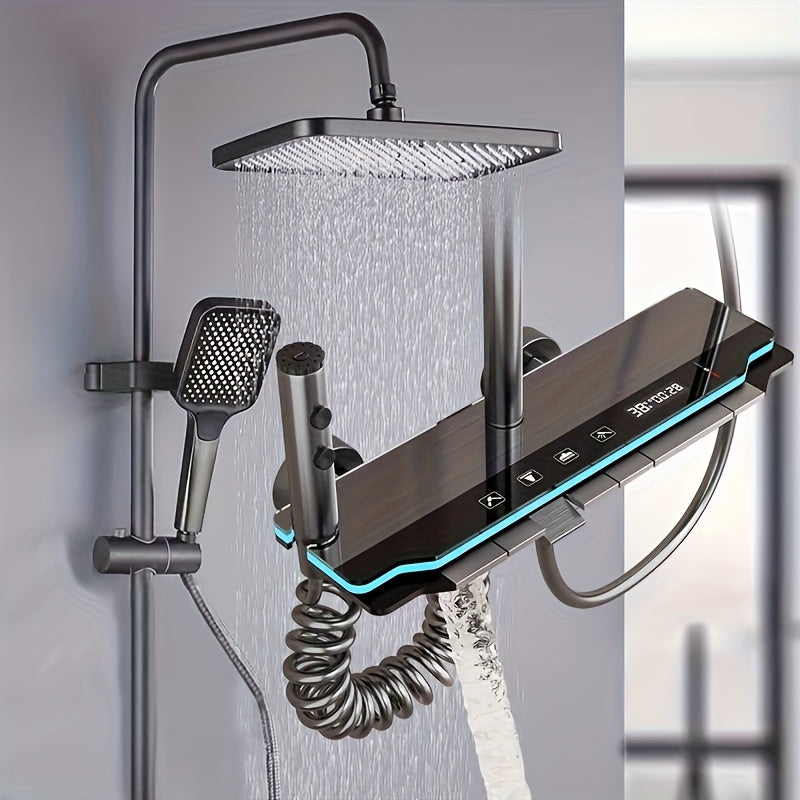 Luxus-Duschkopf-Set in Gun Gray mit LED-Ambiente, Hochdruck-Regenfunktion, Digitalanzeige – 4-in-1 Bad-Accessoires, Geschenkidee