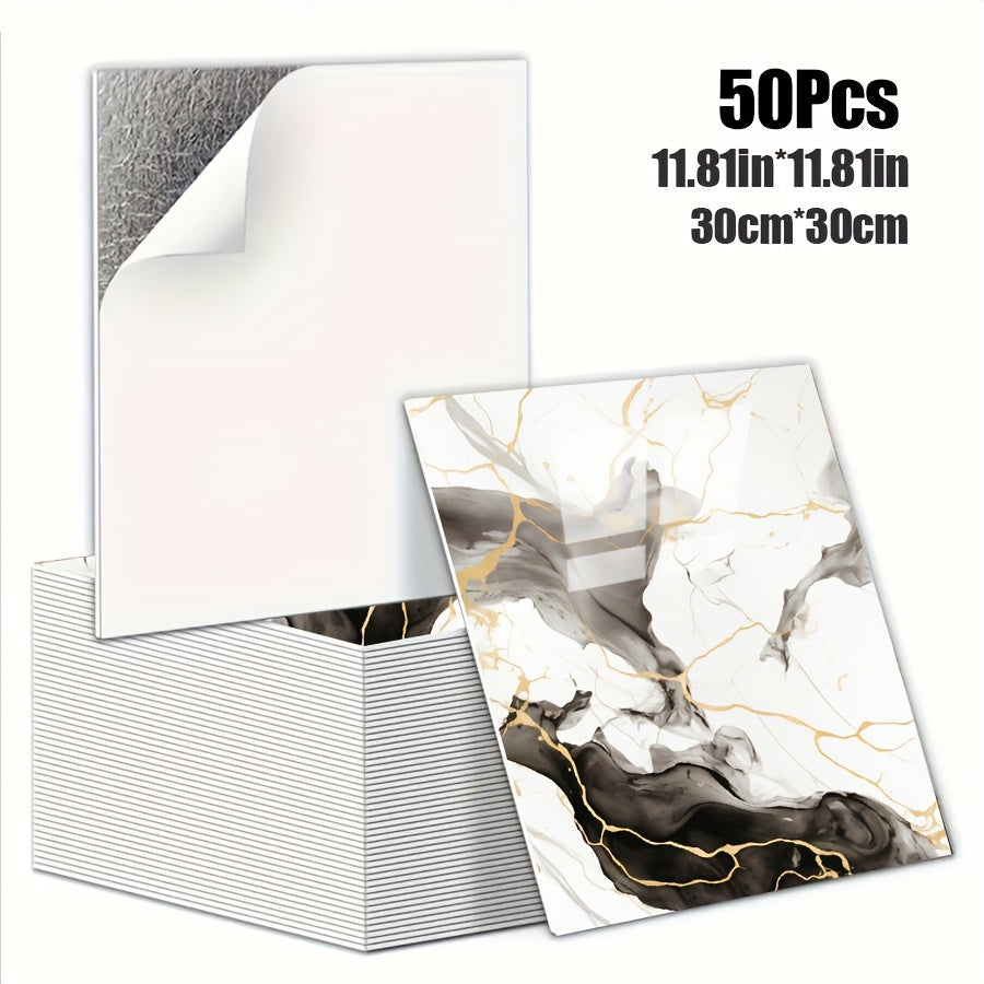 Luxury Marble Wall Panels 47.78×47.78 cm aus 3D-Vinyl, selbstklebend, spritzwassergeschützt und geeignet für Schlafzimmer, Wohnzimmer, Dusche und Bar