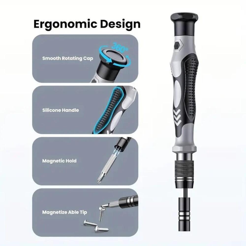 115-tlg. Präzisions-Schraubendreher-Set aus Chrom-Vanadium-Stahl, magnetisch, rutschfest, ergonomisch, stoßfest, für Elektronik & Uhren