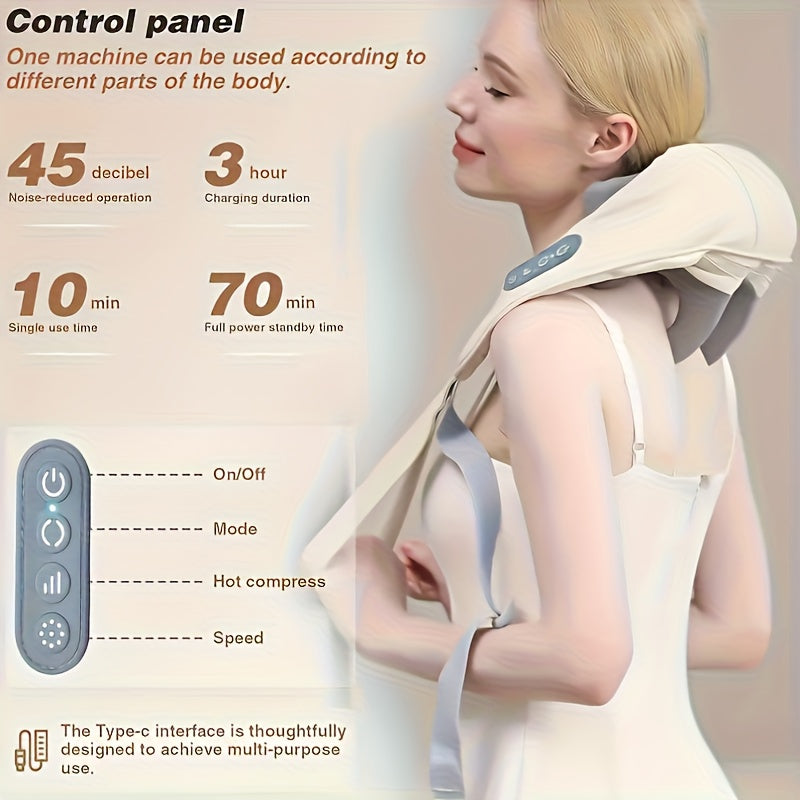 Kabelloses Nackenmassagegerät mit Wärme, 3 Intensitäten & Hands-Free-Tragegurt – ergonomisch & leise