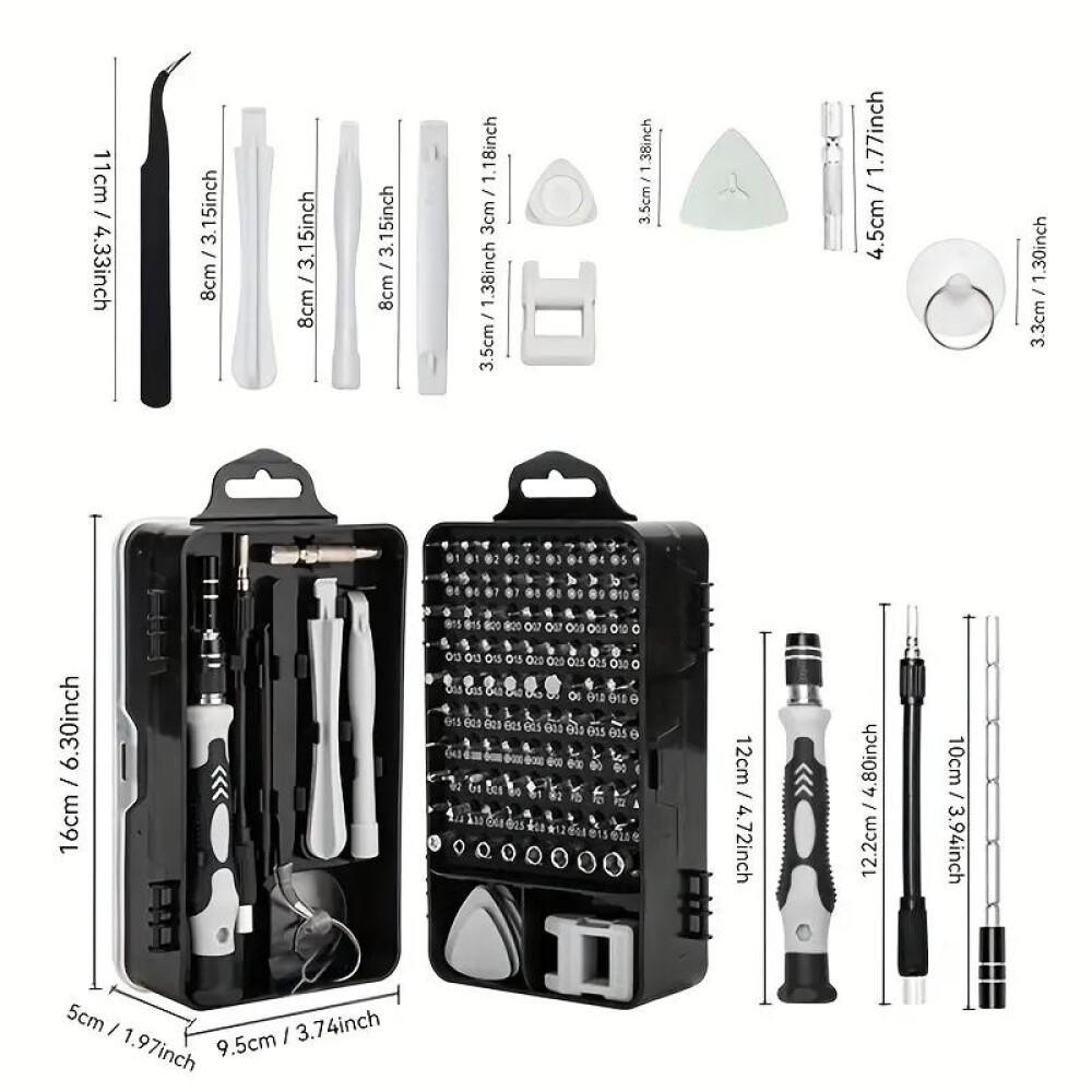 115-tlg. Präzisions-Schraubendreher-Set aus Chrom-Vanadium-Stahl, magnetisch, rutschfest, ergonomisch, stoßfest, für Elektronik & Uhren