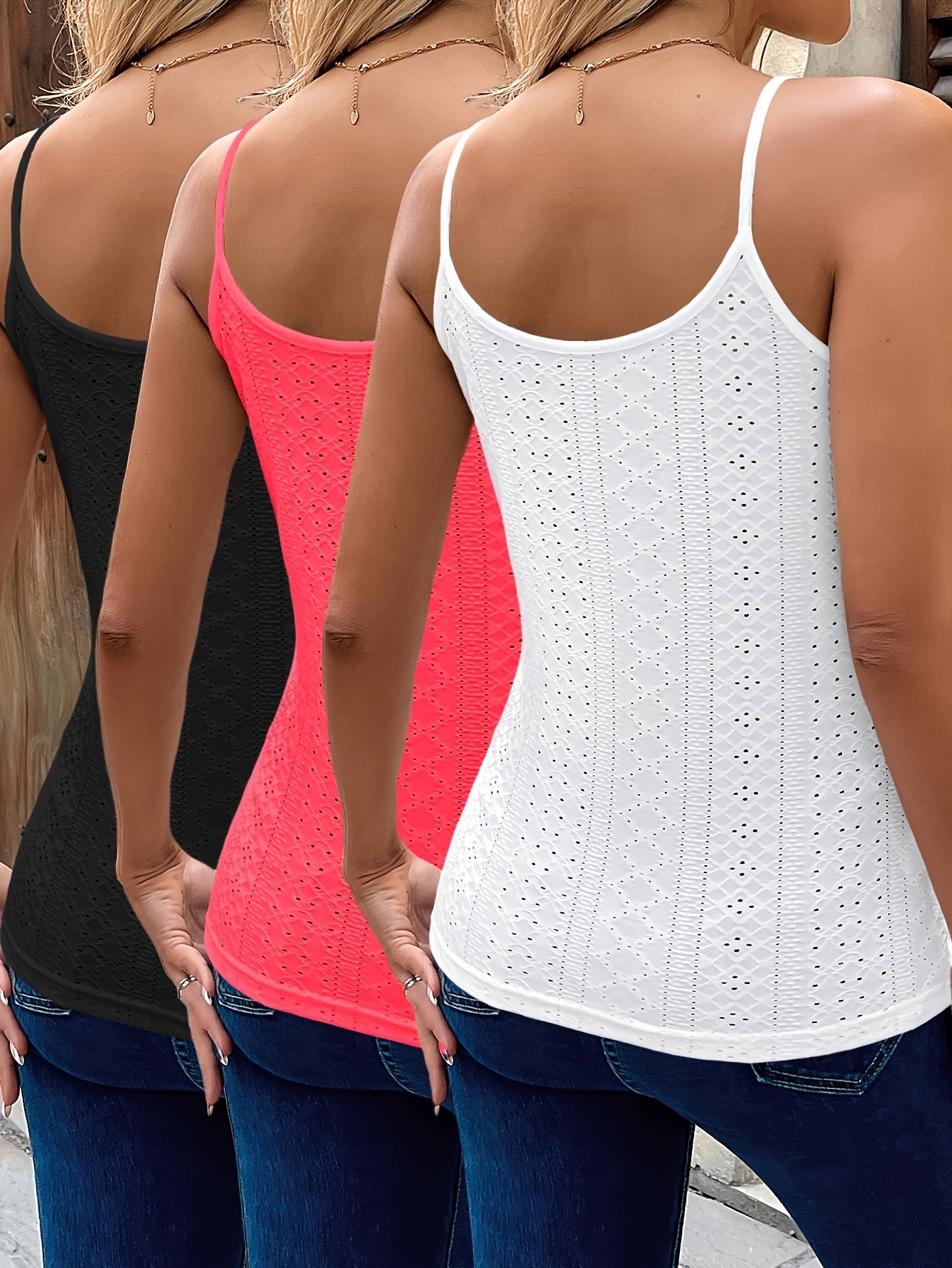 3-teiliges Damen Camisole-Set – Strickoptik mit Spitze, Freizeit & Urlaub Look