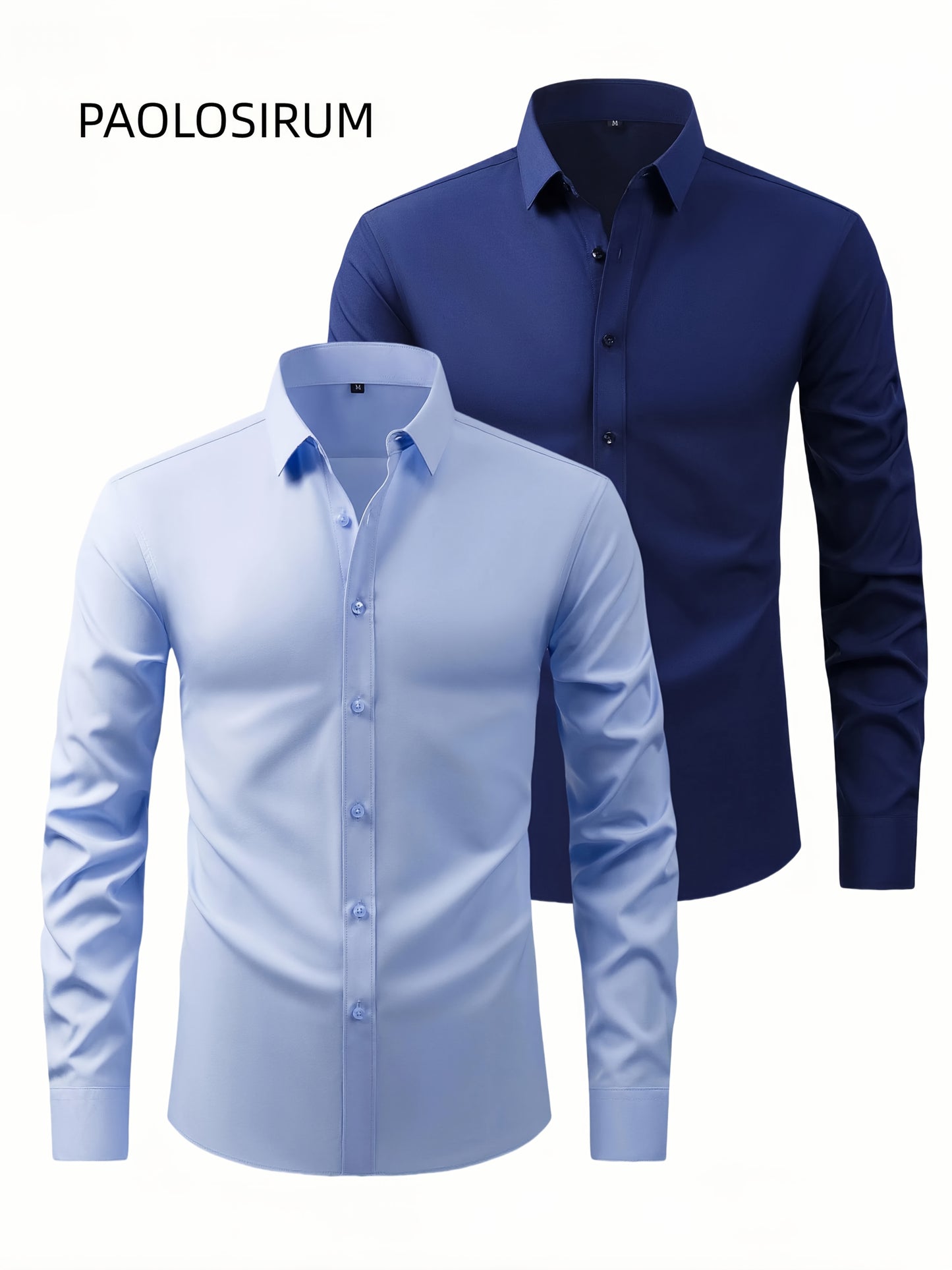2er-Set Herren-Shirts – Einfarbig, elastisch, Ice-Silk-Stoff, atmungsaktiv & bequem, Business-Casual mit Zwei-in-Eins-Kragen, pflegeleicht