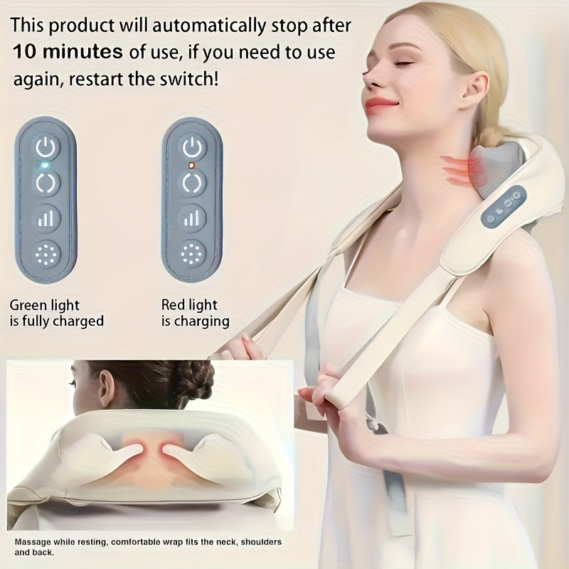 Kabelloses Nackenmassagegerät mit Wärme, 3 Intensitäten & Hands-Free-Tragegurt – ergonomisch & leise
