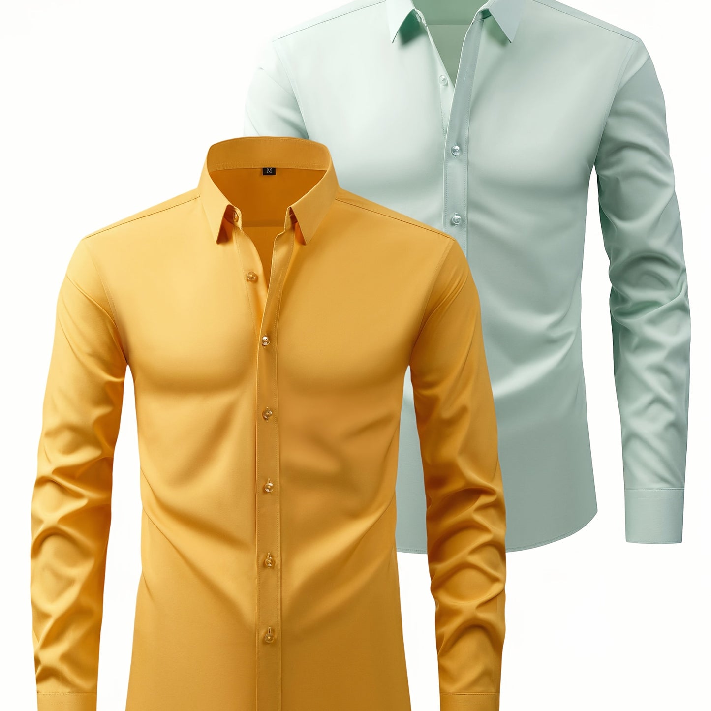 2er-Set Herren-Shirts – Einfarbig, elastisch, Ice-Silk-Stoff, atmungsaktiv & bequem, Business-Casual mit Zwei-in-Eins-Kragen, pflegeleicht