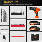 Akku-Bohrschrauber 21V – 2 Akkus, 45 Nm, 25+1 Stufen, LED, 29-tlg. Set