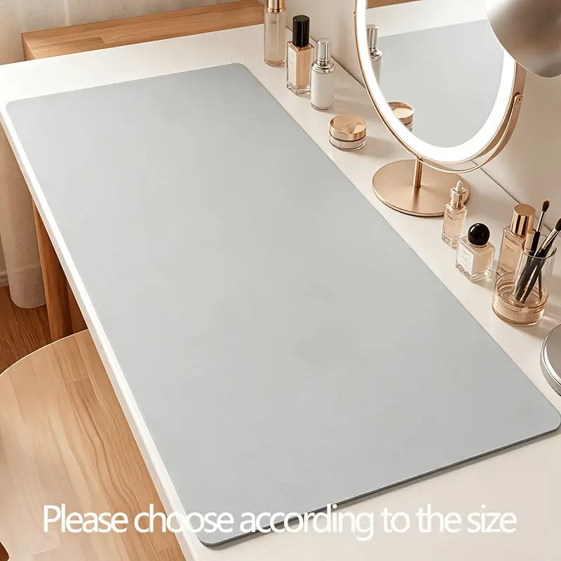 Lichtgraue rechteckige schminktisch-unterlage aus kunstleder mit matte finish und rundungen vanity pad wasserabweisend