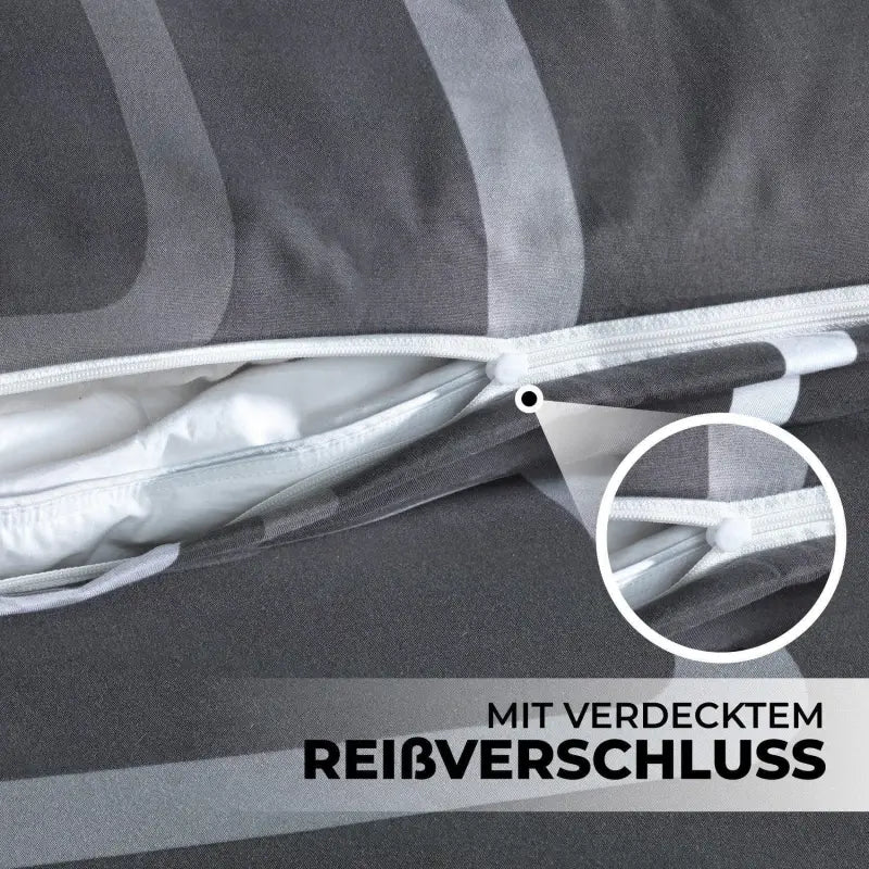 Graues bettwäsche-set 135x200 4-teilig mit dezenten hellgrauen streifen und verdecktem reißverschlussverschluss