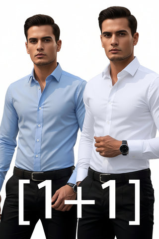 Herren Langarmhemd 2er-Set | Einfarbig, Regular Fit, S-XXL
