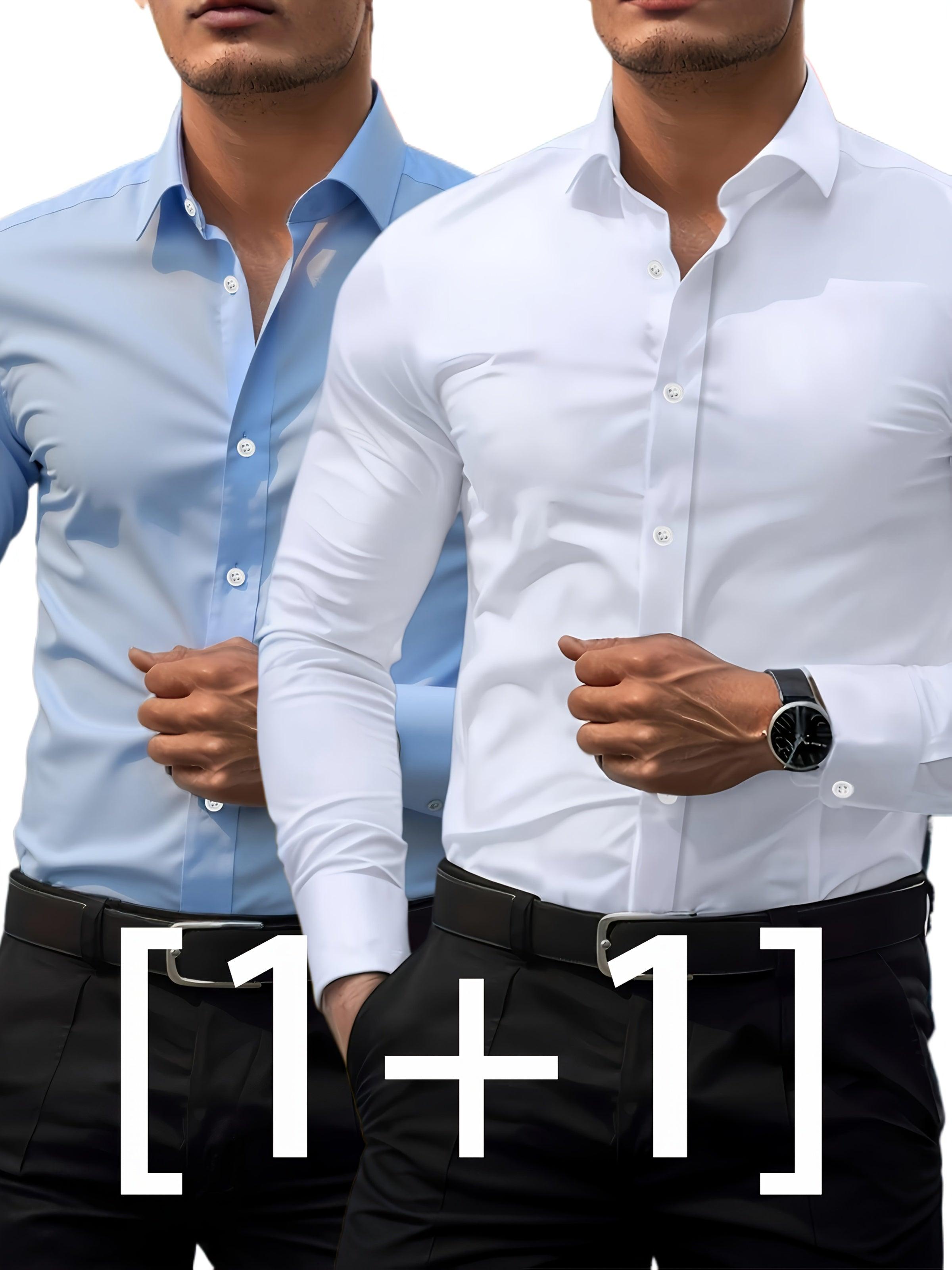 Herren Langarmhemd 2er-Set | Einfarbig, Regular Fit, S-XXL