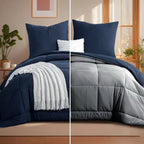 Navyblaues wendbares steppdecken-set 2-teilig mit kissenbezügen und weißer strukturierter ganzjahresdecke online bestellen ideal als geschenkideen