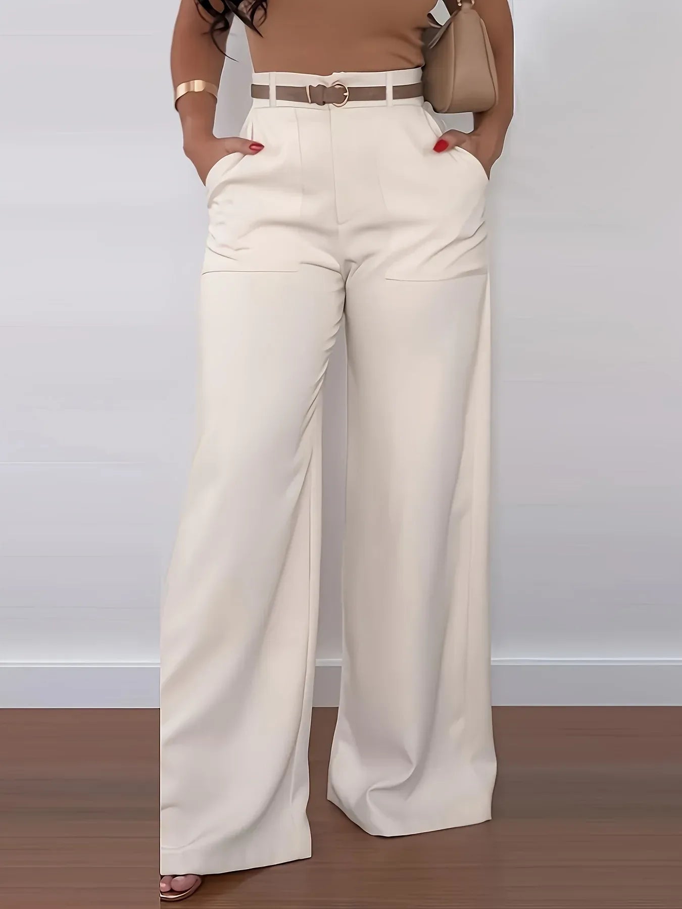 Elegante High-Waist Marlene-Hose – Weites Bein, Unifarben, Ganzjährig Tragbar - FUXLShop