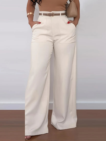 Elegante High-Waist Marlene-Hose – Weites Bein, Unifarben, Ganzjährig Tragbar - FUXLShop