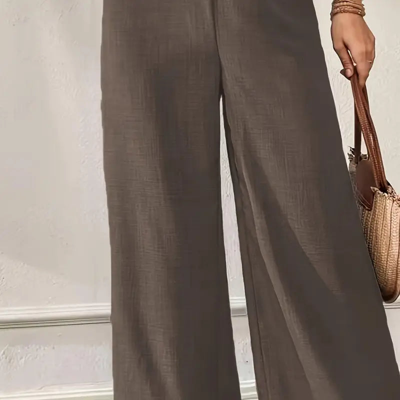 Elegante damen-schlaghose wide leg aus strukturierter taupe leinenqualität ganzjährig tragbar