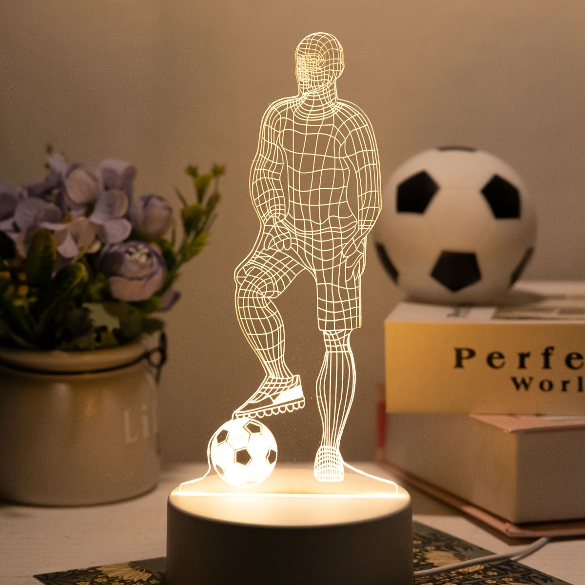 3D LED Tischlampe Fußballspieler – USB-betrieben, Acryl-Design, Sport-Dekolicht für Wohnzimmer, Schlafzimmer, Nachttisch – ohne Batterie