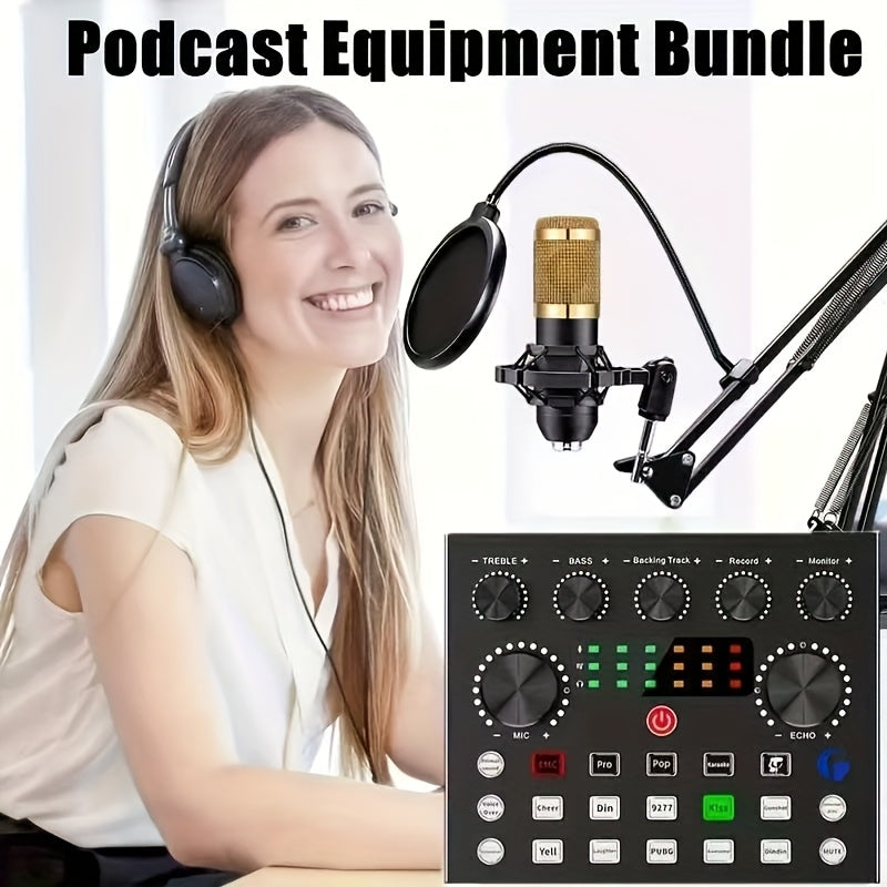 All-in-One Streaming Audio Kit mit BM800 Mikrofon, V8S Mixer & Zubehör – Metallgehäuse, USB, Geräuschunterdrückung, Soundeffekte, Dual-Device, ideal für Podcast & YouTube - FUXLShop