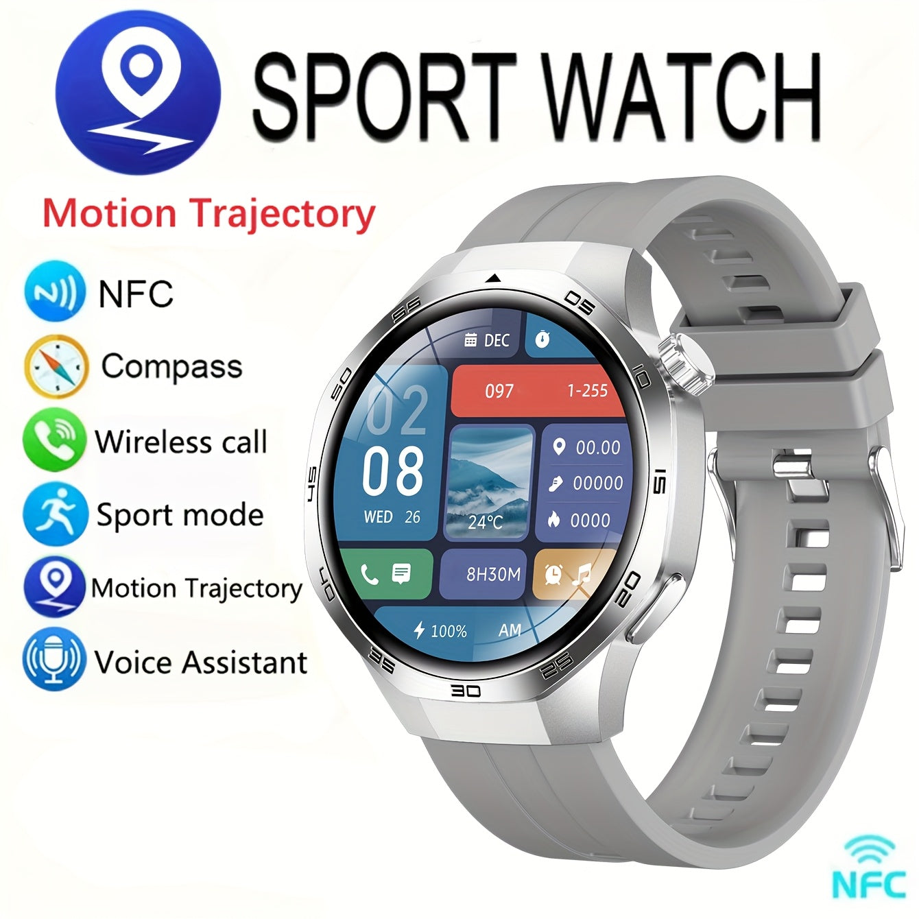 GPS Smartwatch Herren 1.53" HD Display 100+ Sportmodi NFC Bluetooth