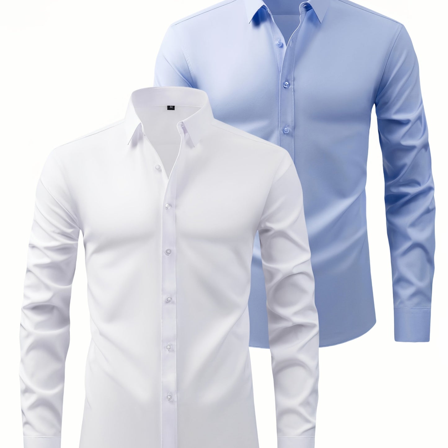 2er-Set Herren-Shirts – Einfarbig, elastisch, Ice-Silk-Stoff, atmungsaktiv & bequem, Business-Casual mit Zwei-in-Eins-Kragen, pflegeleicht