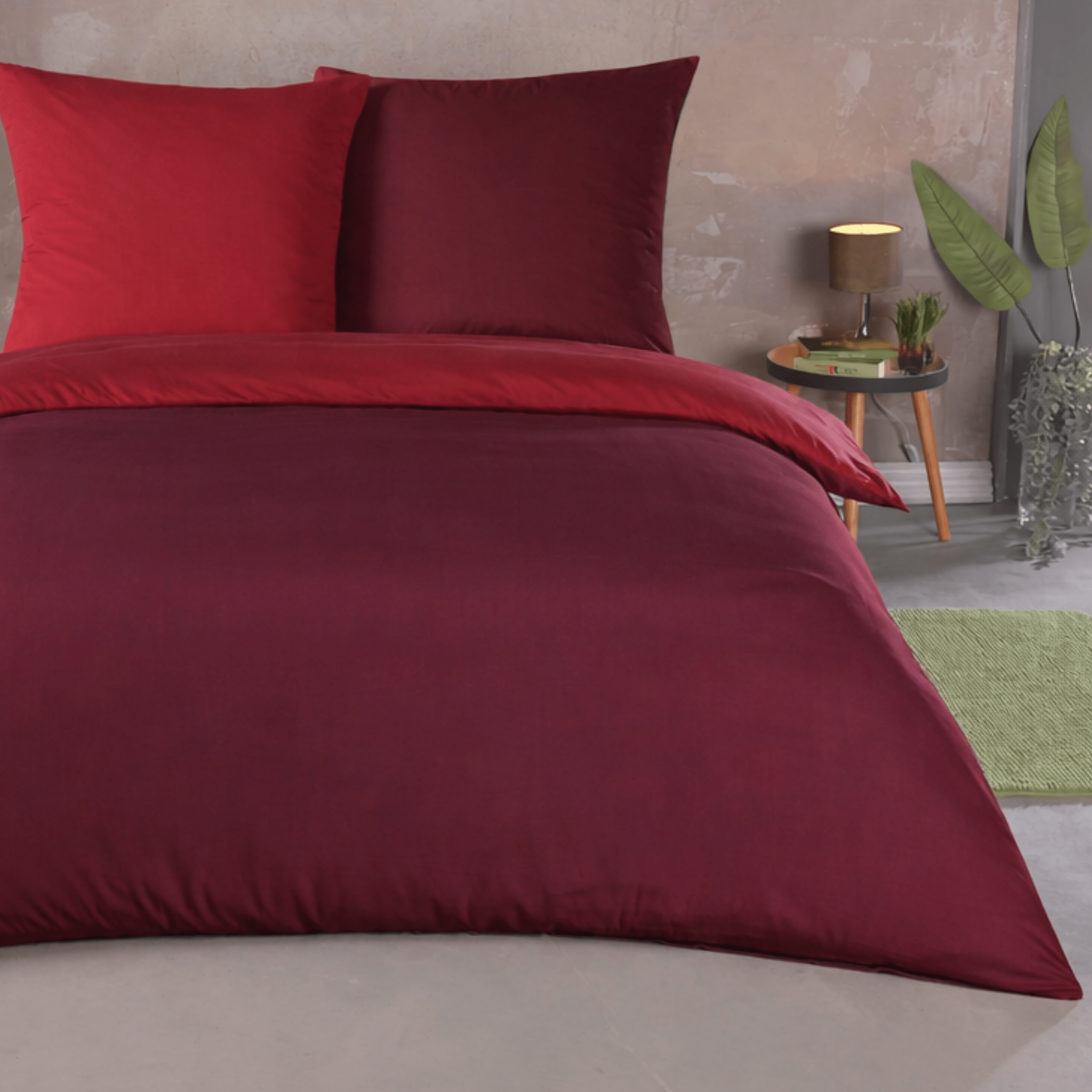 Mikrofaser Bettbezug 200x200 cm Bordeaux/Rot – Uni Bettwäsche-Set mit Kissenbezug