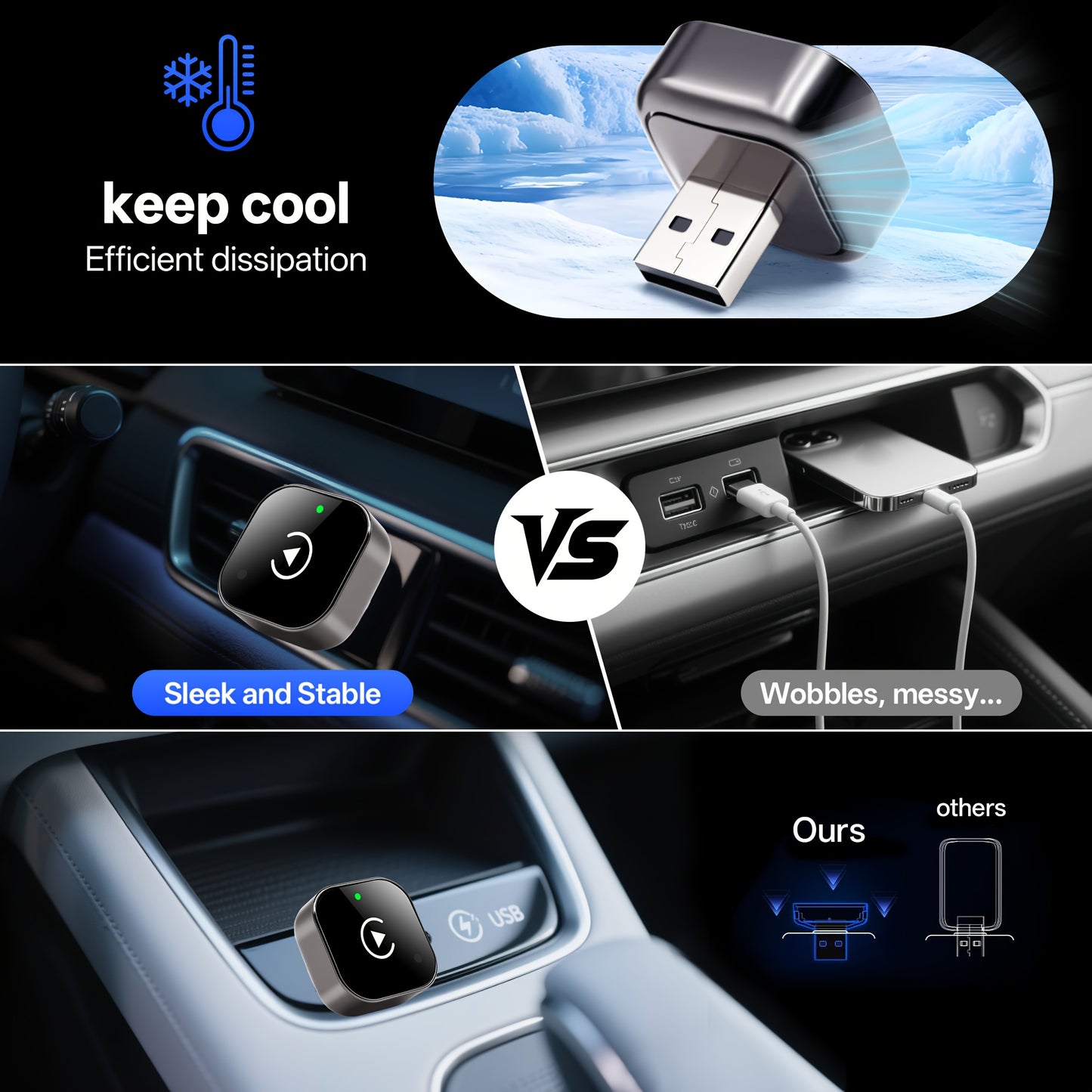 2-in-1 Wireless CarPlay & Android Auto Adapter – Plug & Play, 0,5 s Latenz, USB/USB-C, Kompakt, Ohne Akku